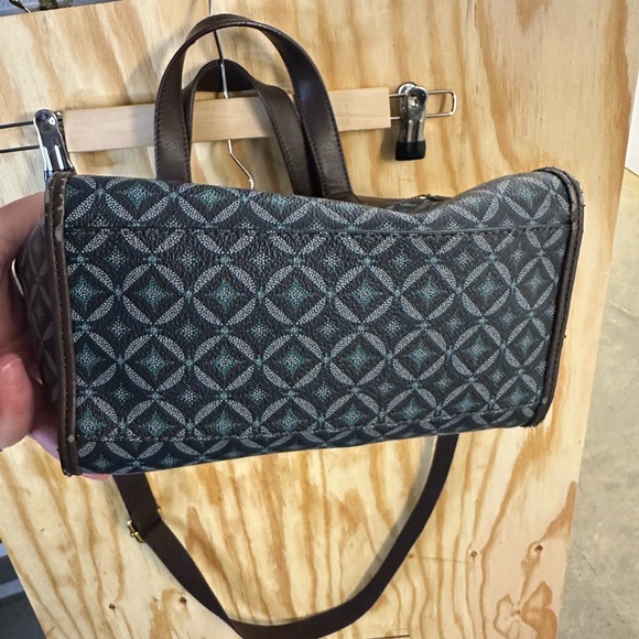 Fossil Geometric Jacquard Canvas & Brown Leather‎ Satchel Crossbody Bag - Picture 4 of 5